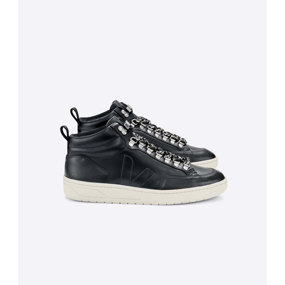 Women\'s Veja RORAIMA LEATHER High Tops Black/White | ZA 355CTV